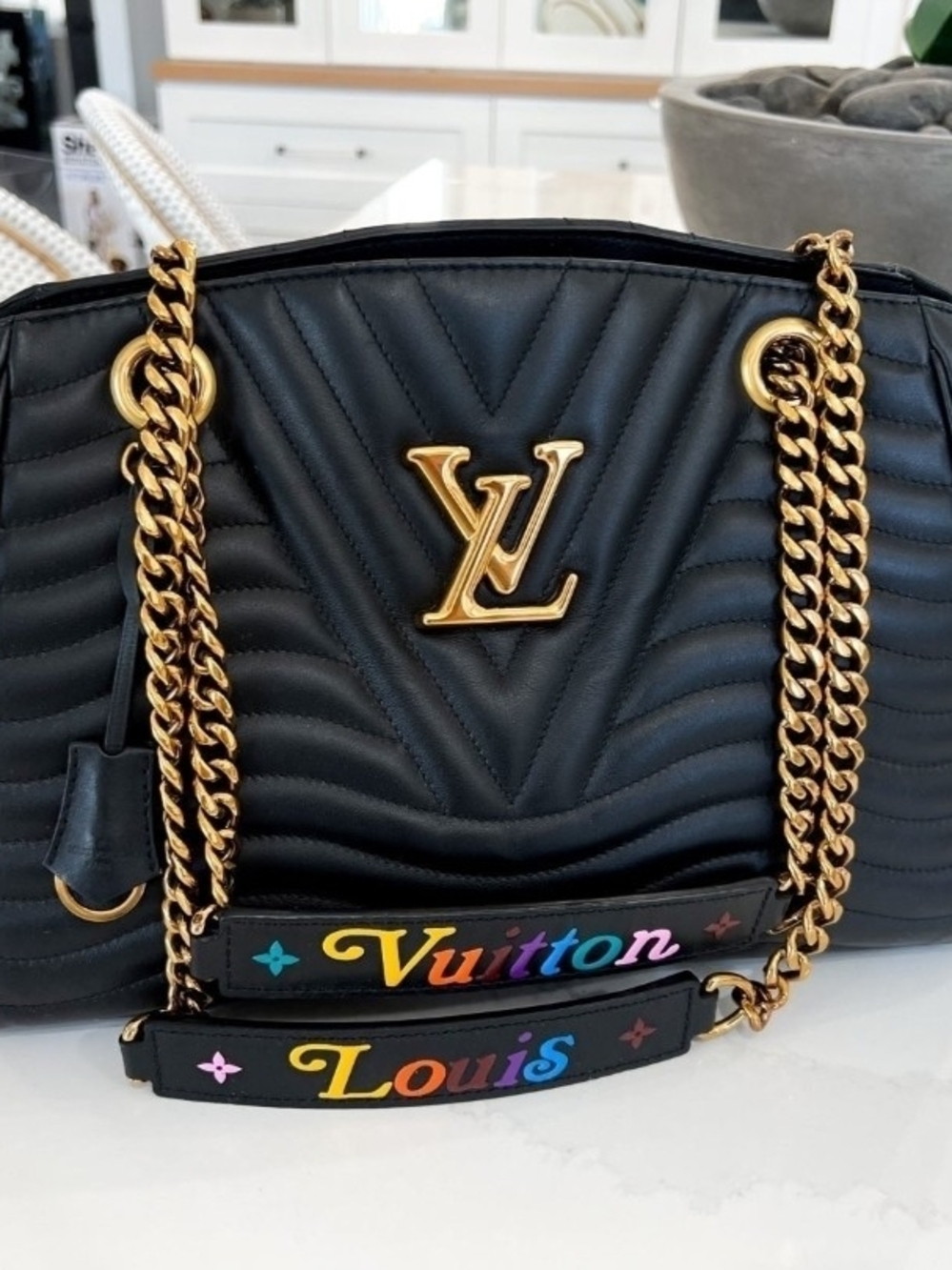 Louis Vuitton Black Quilted Chain Shoulder Bag with Gold Hardware